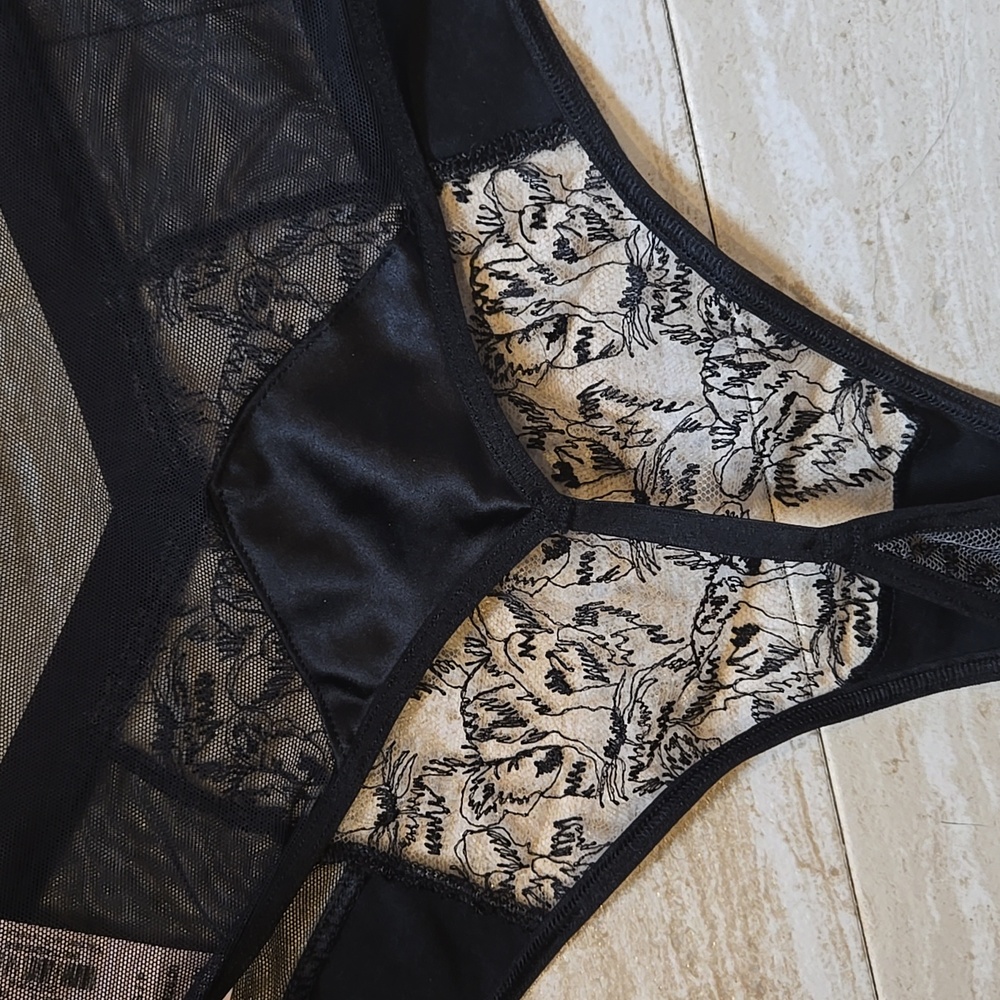 NWT Victoria's Secret Black Lacey Tiger Design High-waisted Thong Panties - Picture 4 of 9